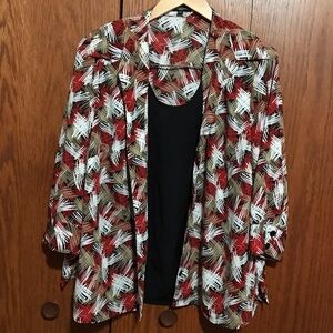 Notations Red, White, and Black Abstract Top Blouse 1pc Shirt Twofer Size 2X